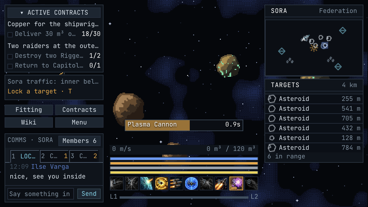 The plasma cannon slot mid-activation with an orange border, and the activation bar above the action row