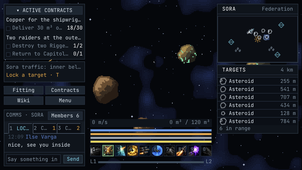The Starquest flight HUD at 200% interface scale, a mining laser running in slot two