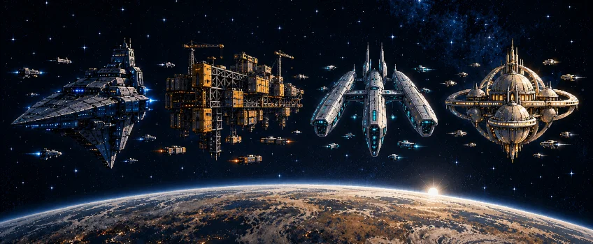 The four arks and their fleets gathered in orbit before the crossing