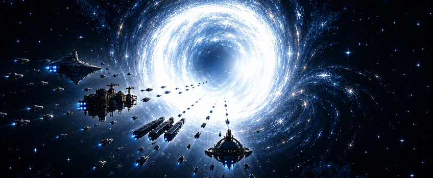 The four fleets flying into the open wormhole